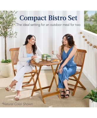 3-Piece Acacia Wood Bistro Set, Folding Patio Furniture w/ 2 Chairs, Table