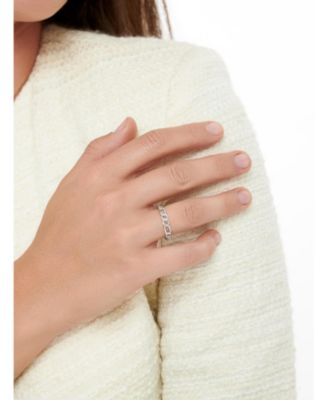 Figaro Link Ring in Rhodium Plated Sterling Silver, Size 7