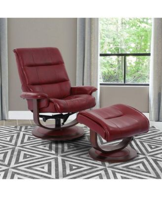2 Pc. Rouge Top Grain Leather Manual Reclining Swivel Chair & Ottoman Set