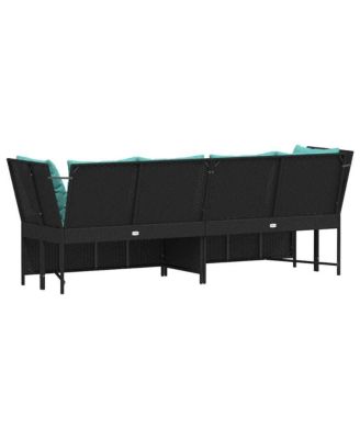 Patio Sofa with Cushions Black Poly Rattan