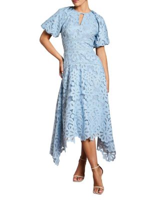 Women's Lace Hanky Hem Puff Sleeve Dress