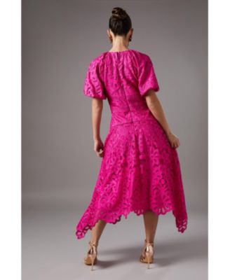 Women's Lace Hanky Hem Puff Sleeve Dress