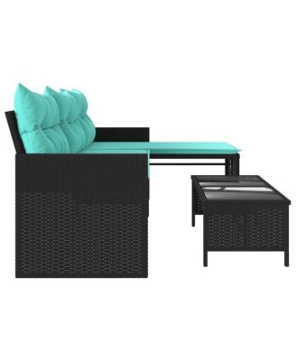 Garden Sofa Black sofa with blue cushions