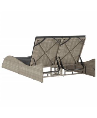 Patio Sun Lounger Light Gray PE Rattan, Powder-Coated Steel Double
