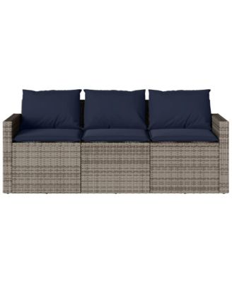 Garden Sofa Grey PE Rattan 3-Seater Removable Covers