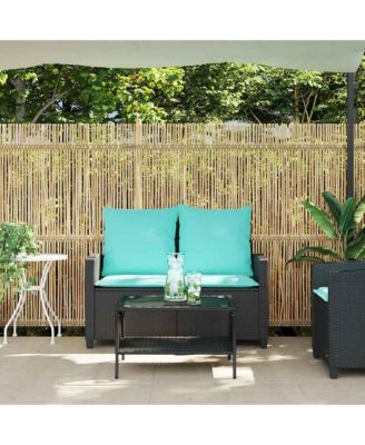 Patio Sofa 2-Seater with Cushions&Table Black Poly Rattan