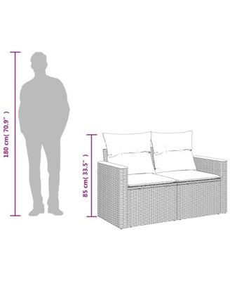 Garden Sofa Grey PE Rattan, Powder-Coated Steel, Solid Acacia Wood