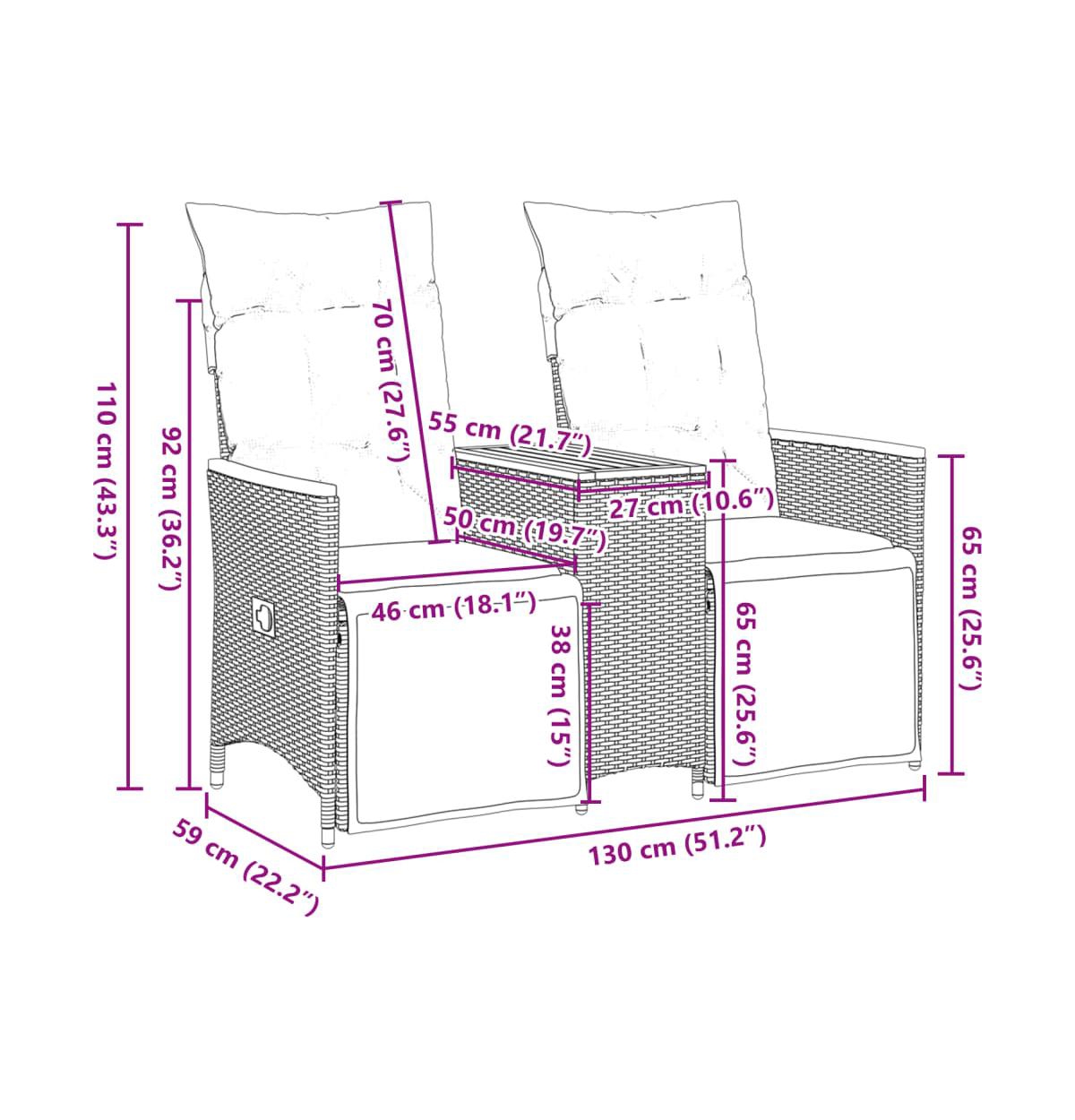 Reclining Garden Sofa Grey