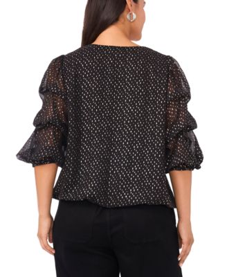 Plus Size V-Neck Balloon Sleeve Printed Top