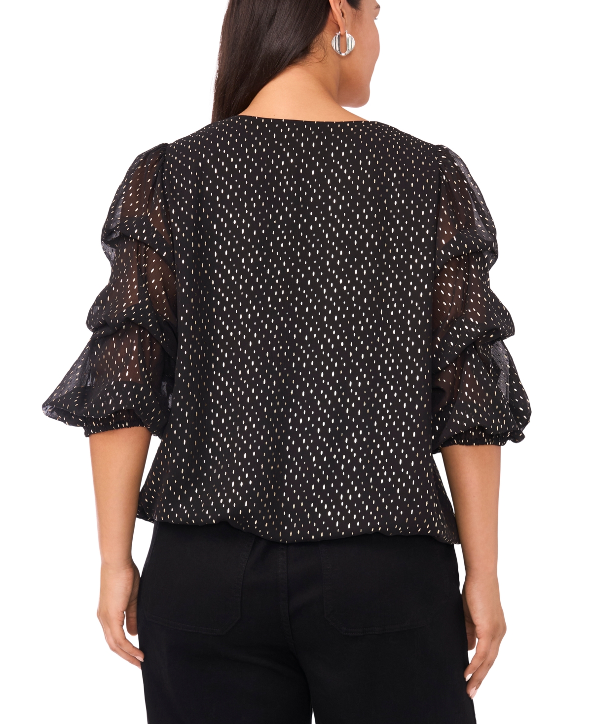 Vince Camuto Plus V-Neck Balloon Sleeve Printed Top