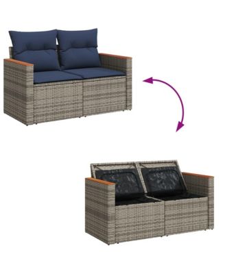 Patio Sofa with Cushions 2-Seater Gray Poly Rattan