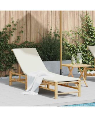 Sun Lounger Cream White Bamboo Standard Adjustable Armrests