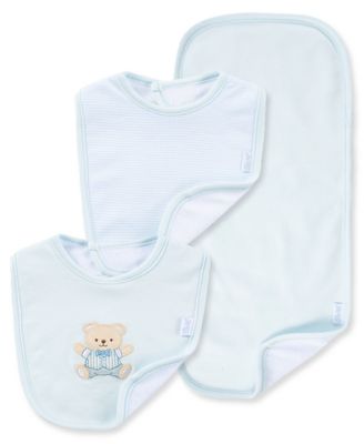 Little Me - Baby Boys' 3-Piece Cute Bear Bib & Burp Cloth Set