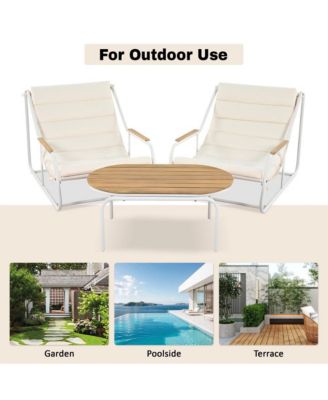 Outdoor Chaise Lounge Chairs Set of 3 with Acacia Side Table