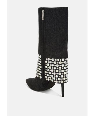Womens BASSO Party Diamante Studded Stiletto Boots
