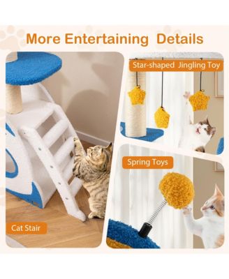 Space Theme Cat Tree w/ Sisal Covered Scratching Posts UFO-shaped Top Perch