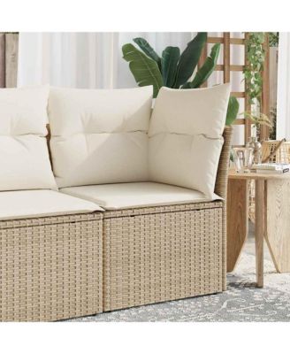 Garden Sofa Beige Poly Rattan, Powder-Coated Steel, Polyester