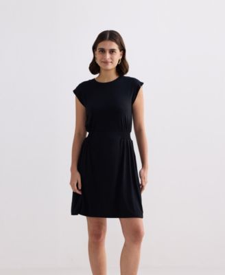 Women's Short Dress With Smocking Side Detail in Black
