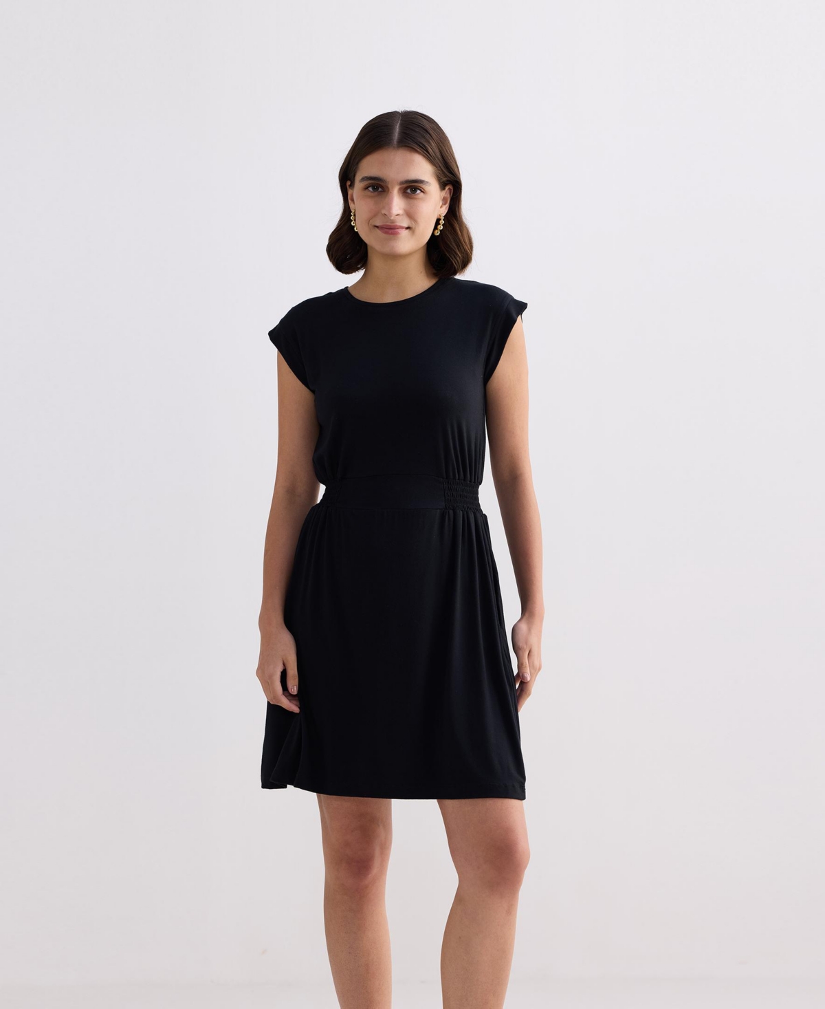 Reistor Women's Short Dress With Smocking Side Detail Black
