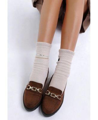 Womens Jacop Micro Suede Metal Chain Link Loafers