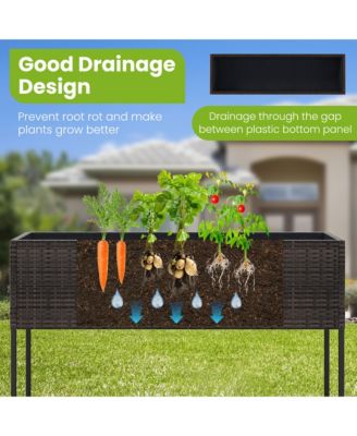 Elevated Planter Box Raised Garden Bed w/ Rattan Surface Bottom Storage Shelf & Removable Liner