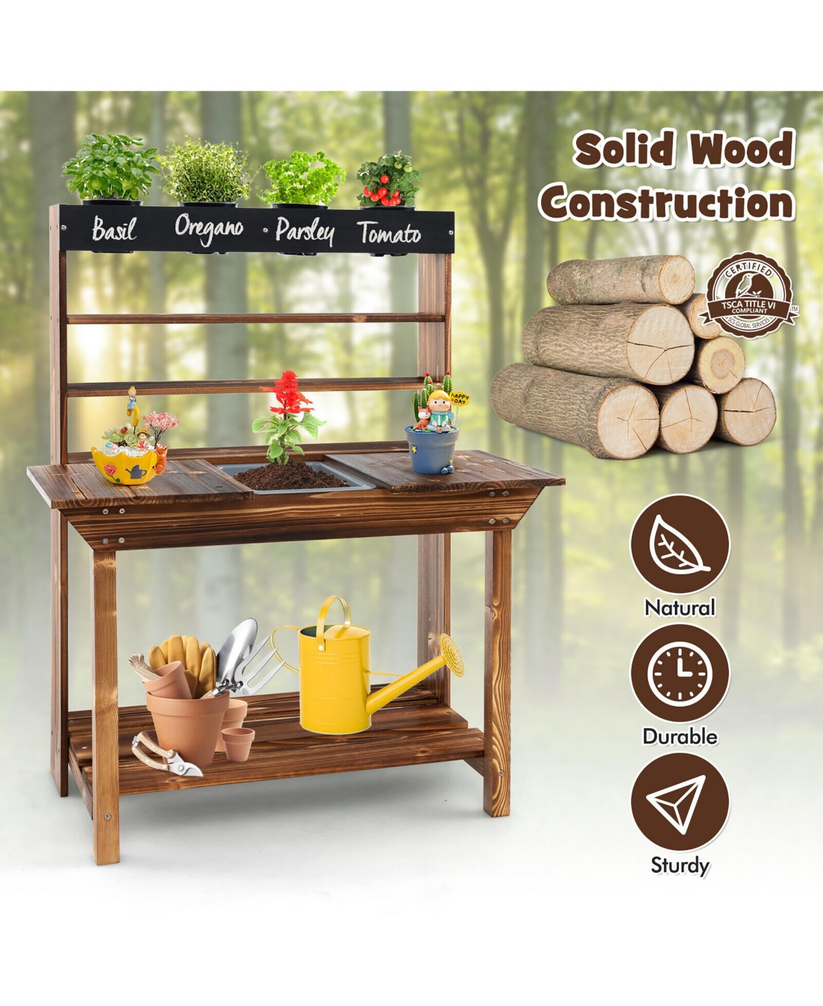 Gymax Kids Potting Bench Wooden Toy Gardening Center w/ Removable Sink & Chalkboard