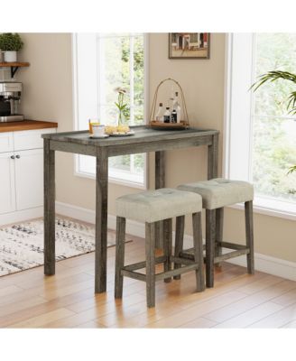 3-Piece Bar Table and Chairs Set Tall Dining Table with Upholstered Bar Stool for Living Room Kitchen
