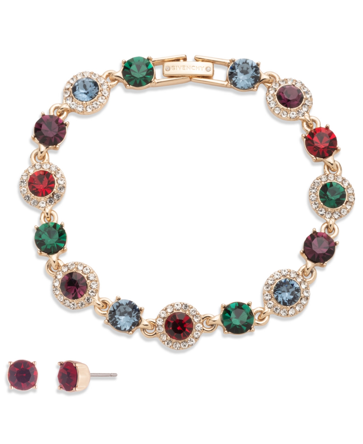 Givenchy Crystal Stone Bracelet And Stud Earrings Set In Gold