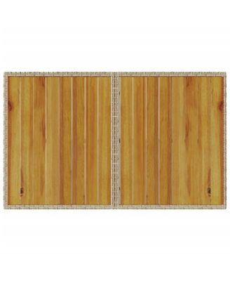 Patio Table with Wooden Top Beige Poly Rattan