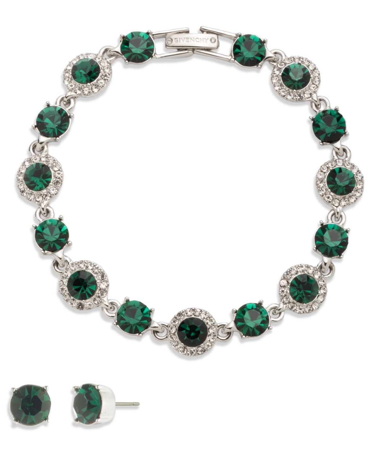 Givenchy Crystal Stone Bracelet And Stud Earrings Set In Green