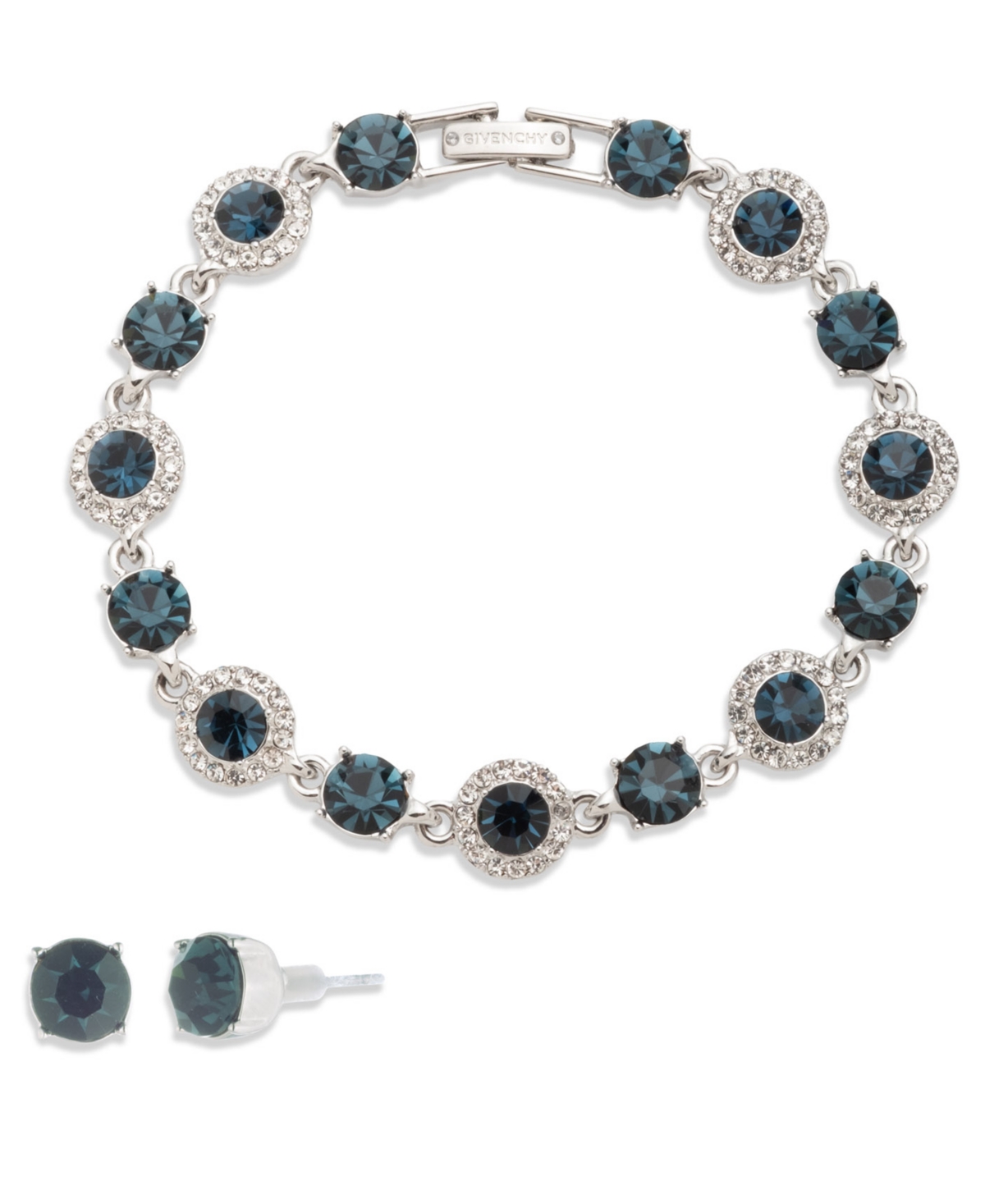 Givenchy Crystal Stone Bracelet And Stud Earrings Set In Blue