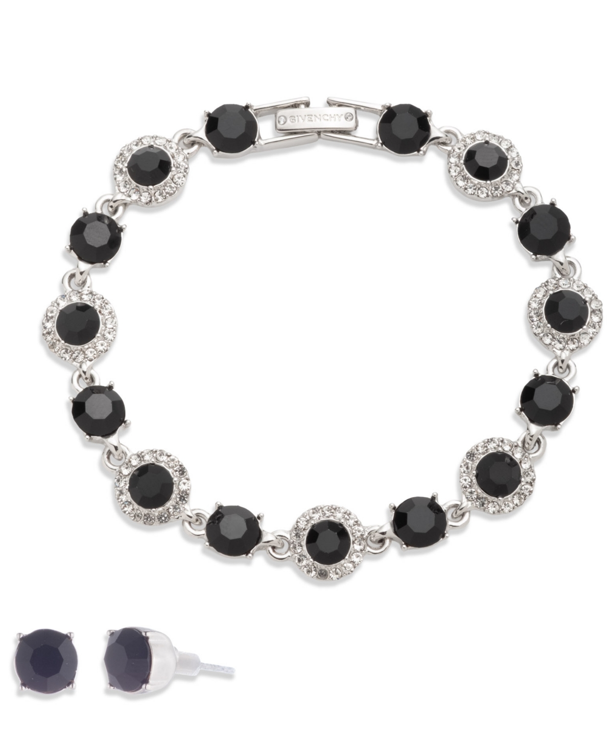 Givenchy Crystal Stone Bracelet And Stud Earrings Set In Black