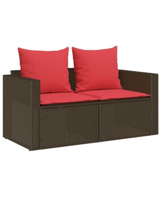 5 Piece Patio Sofa Set with Cushions Stackable Brown Poly Rattan