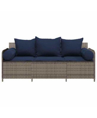 Patio Sofa with Cushions 3-Seater Gray Poly Rattan