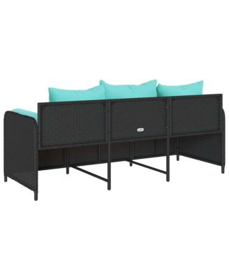 Patio Sofa with Cushions 3-Seater Black Poly Rattan