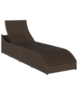 Folding Sun Lounger with Cushion and Storage Brown Poly Rattan
