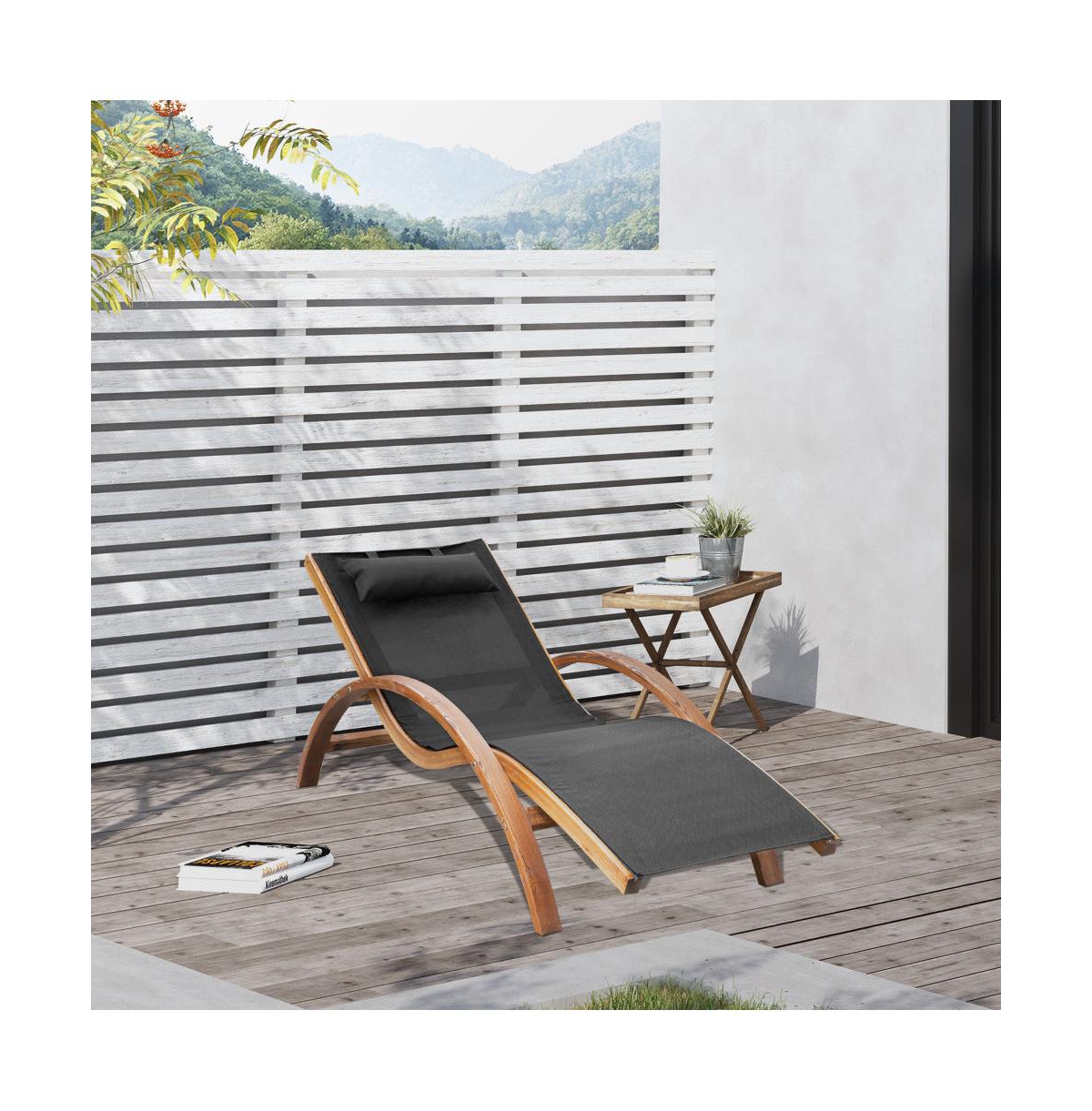 Chic Crate - Black Outdoor Chaise Lounge Chair with Breathable Sling Mesh and Comfortable Curved Design for Patio Relaxation
