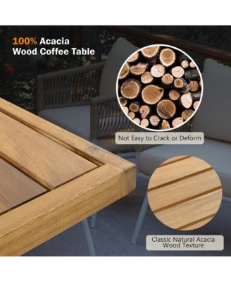 - 4-Piece Patio Furniture Set with Acacia Wood Table - Creamy Beige