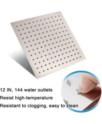 12 Inch Brushed Nickel Rain Shower Head, Square Ultra Thin 304 Stainless Steel Shower Head Full Body Coverage Waterfall Shower Head