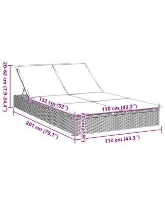 Sunbed Black PE Rattan Double Adjustable Armrests Sunbed