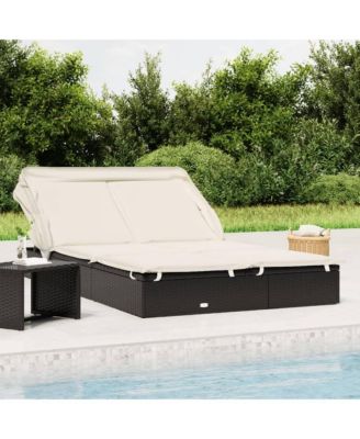 Sunbed Black PE Rattan, Powder-Coated Steel, 100% Polyester Double