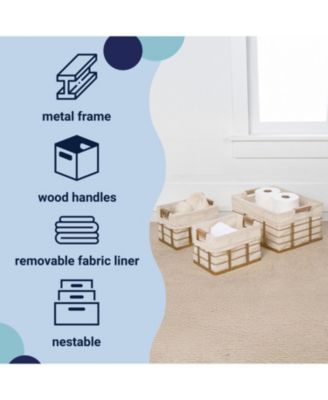 Callan Vintage Industrial Handmade Set of 3 Wire Metal Nesting Storage Baskets with Wood Handles