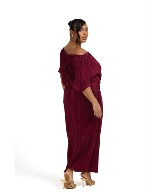 Women's Off-The-Shoulder Plisse Midaxi Dress