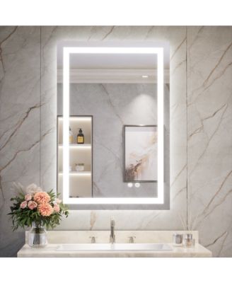 Inch LED Bathroom Vanity Mirror Tempered Glass Front & Backlit Dimmable 3 Color Lighted Mirror Anti-fog Memory Function Frameless