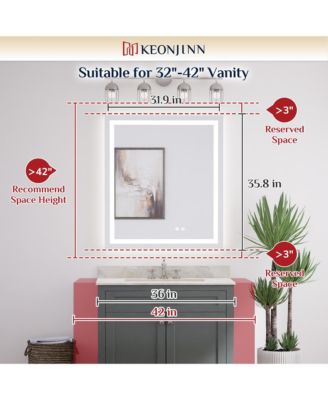 Inch LED Bathroom Vanity Mirror Tempered Glass Front & Backlit Dimmable 3 Color Lighted Mirror Anti-fog Memory Function Frameless