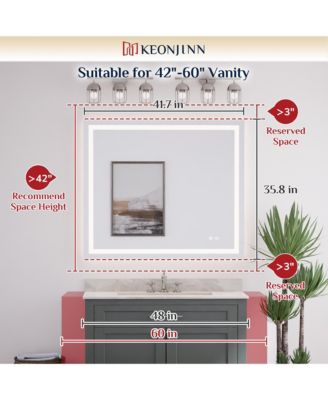 Inch LED Bathroom Vanity Mirror Tempered Glass Front & Backlit Dimmable 3 Color Lighted Mirror Anti-fog Memory Function Frameless