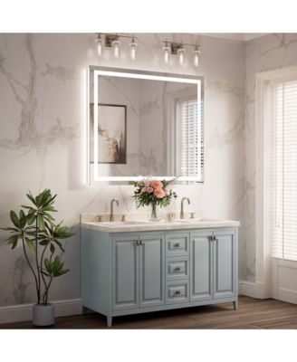 Inch LED Bathroom Vanity Mirror Tempered Glass Front & Backlit Dimmable 3 Color Lighted Mirror Anti-fog Memory Function Frameless