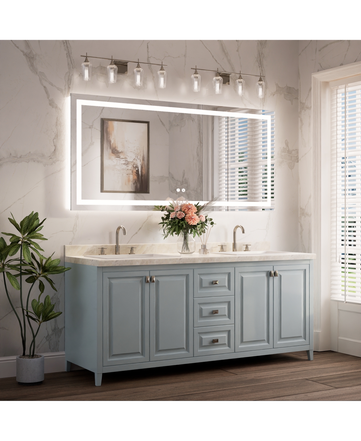 keonjinn Inch Led Bathroom Vanity Mirror Tempered Glass Front & Backlit Dimmable 3 Color Lighted Mirror Anti-fog Memory Function Frameless