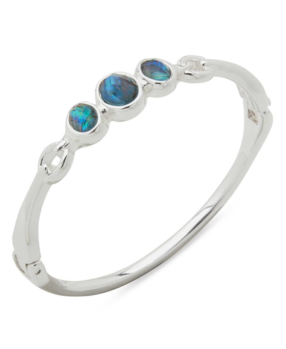 Anne Klein Abalone Silver-tone Smooth Cab Open Hinge Bracelet In Blue