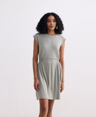 Women's Short Dress With Smocking Side Detail in Light Olive